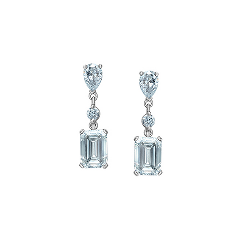 14K White Gold 2.55TDW Lab Diamond Emerald Cut Dangle Earrings