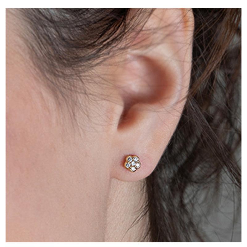 10K Yellow Gold 0.12TDW Diamond Floral Earrings
