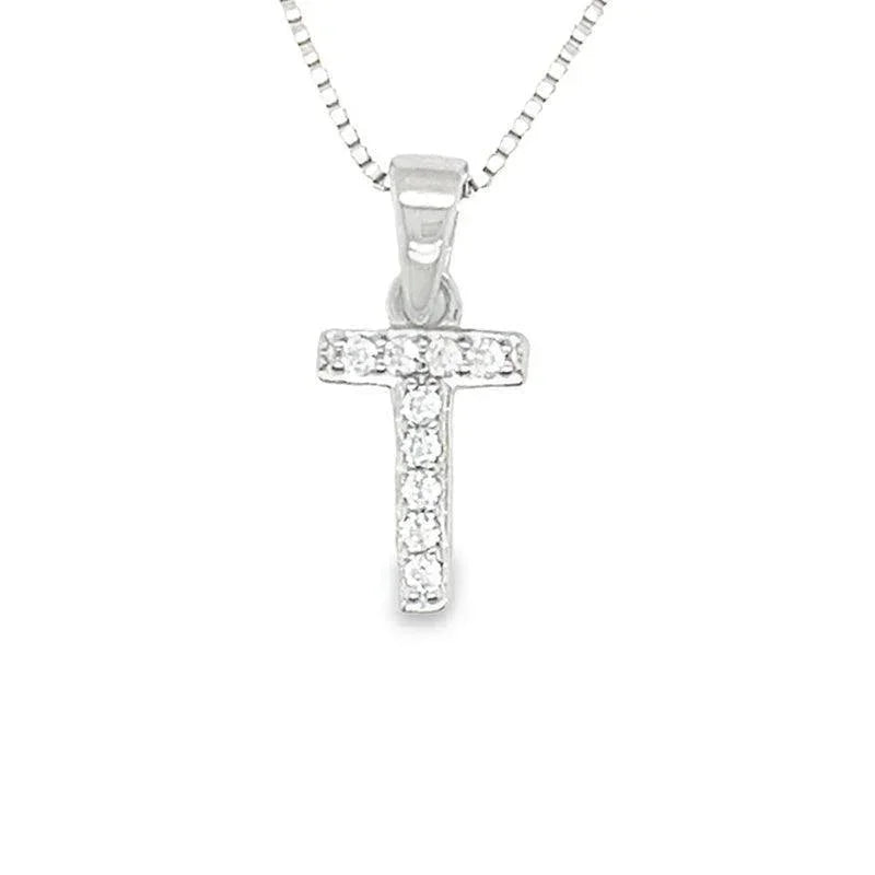 Sterling Silver Cubic Zirconia Initial Letter T Pendant