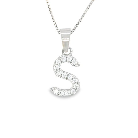 Initial Letter S Pendant CZ in Sterling Silver