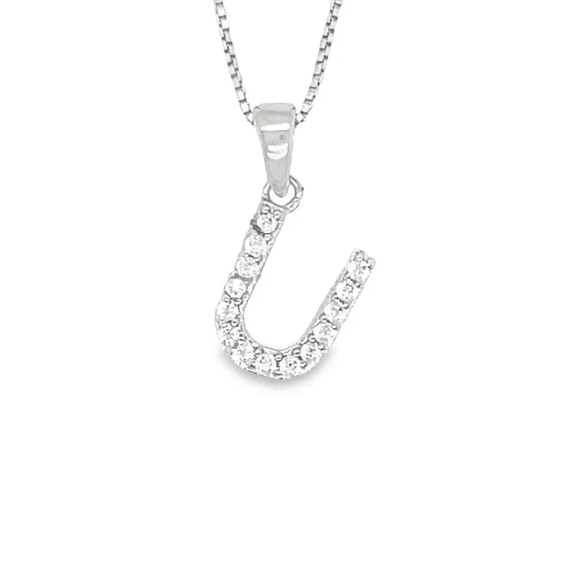 Sterling Silver CZ Initial Letter U Pendant