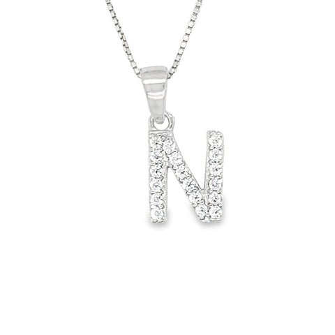 Sterling Silver Cubic Zirconia Initial Letter N Pendant