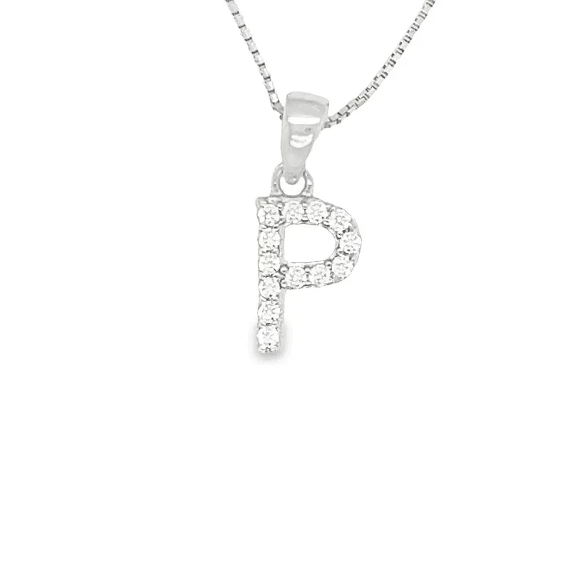 Sterling Silver CZ Initial Letter &quot;P&quot; Pendant