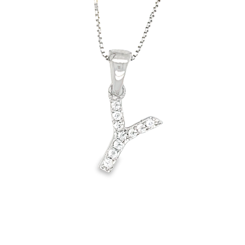 Sterling Silver CZ Initial Letter Y Pendant