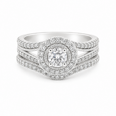 10K White Gold 0.97TDW Diamond Wedding Set