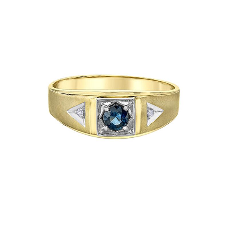 10K Yellow Gold 4mm Sapphire and Diamond Men&#39;s Ring