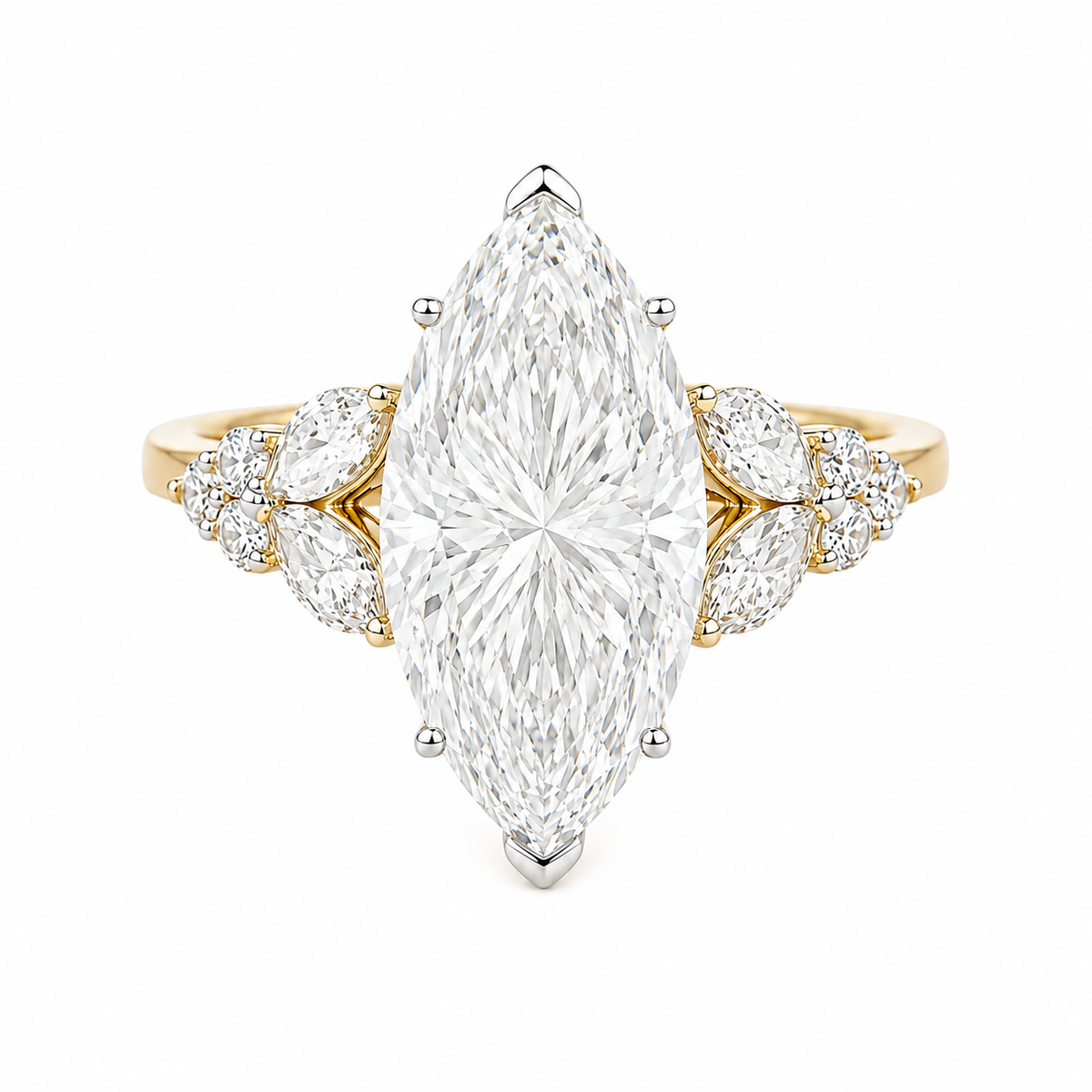 3.60TDW Lab Diamond Marquise Engagement Ring in 14K Yellow Gold