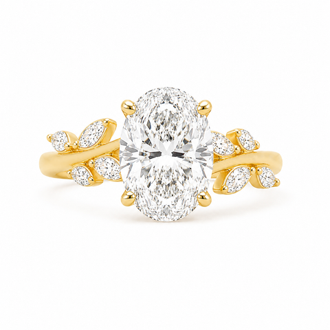 3.50TDW Lab Diamond Oval Engagement Ring in 14K Yellow Gold