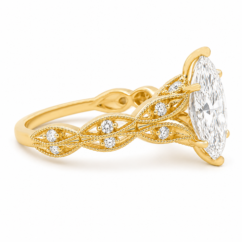 2.25TDW Lab Diamond Marquise 14K Yellow Gold Engagement Ring