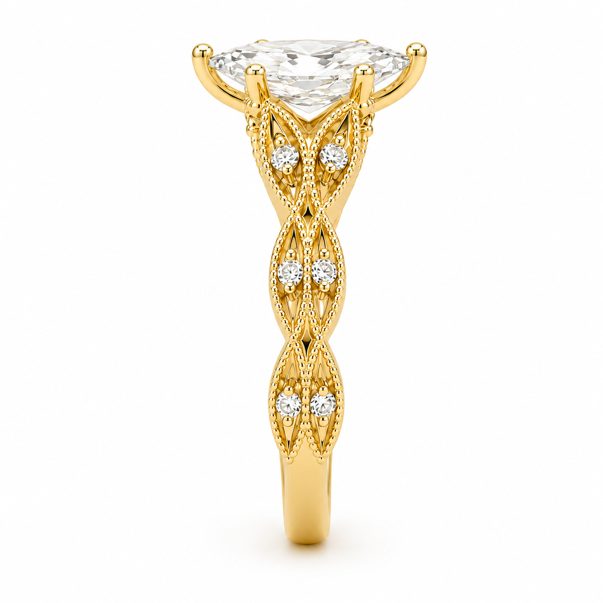 2.25TDW Lab Diamond Marquise 14K Yellow Gold Engagement Ring