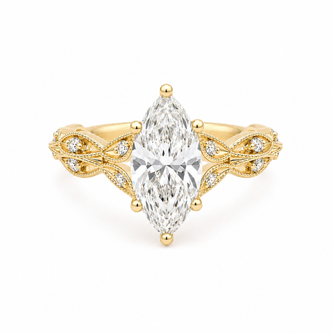 2.25TDW Lab Diamond Marquise 14K Yellow Gold Engagement Ring