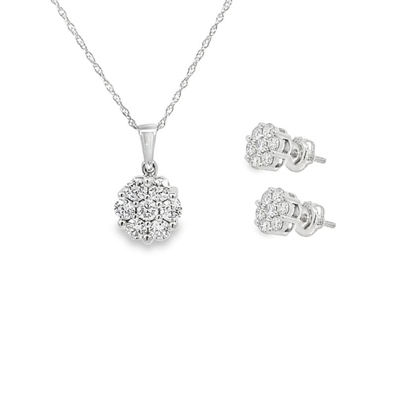 1.00TDW Lab Grown Diamond 14K White Gold Earring &amp; Pendant Set