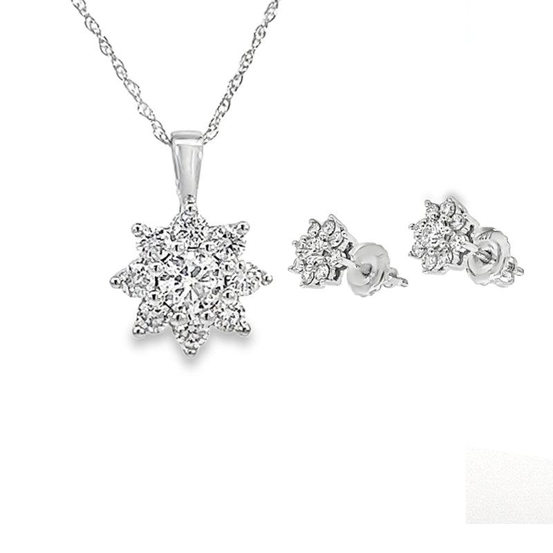 1.00TDW Lab Grown Diamond Earring &amp; Pendant Set in 14K White Gold