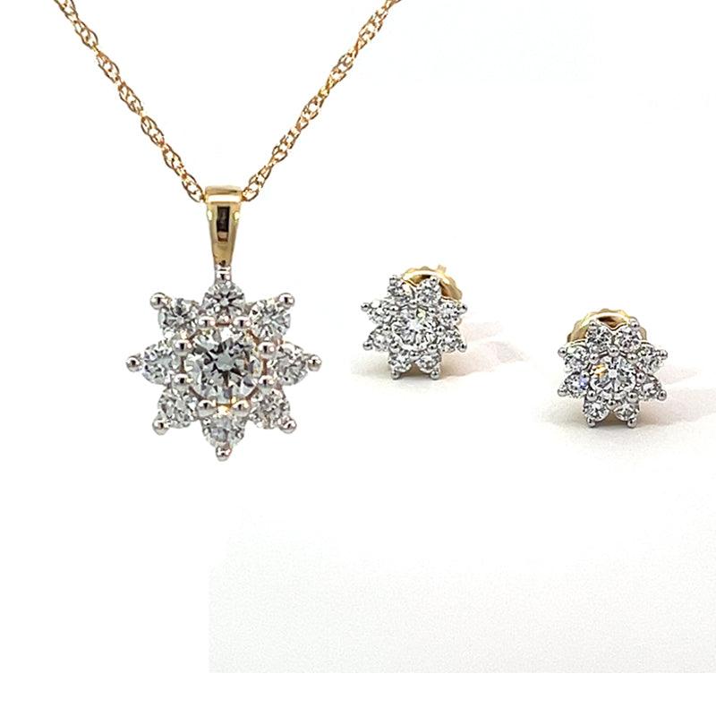 1.00TDW Lab Grown Diamond Earring &amp; Pendant Set in 14K Yellow Gold