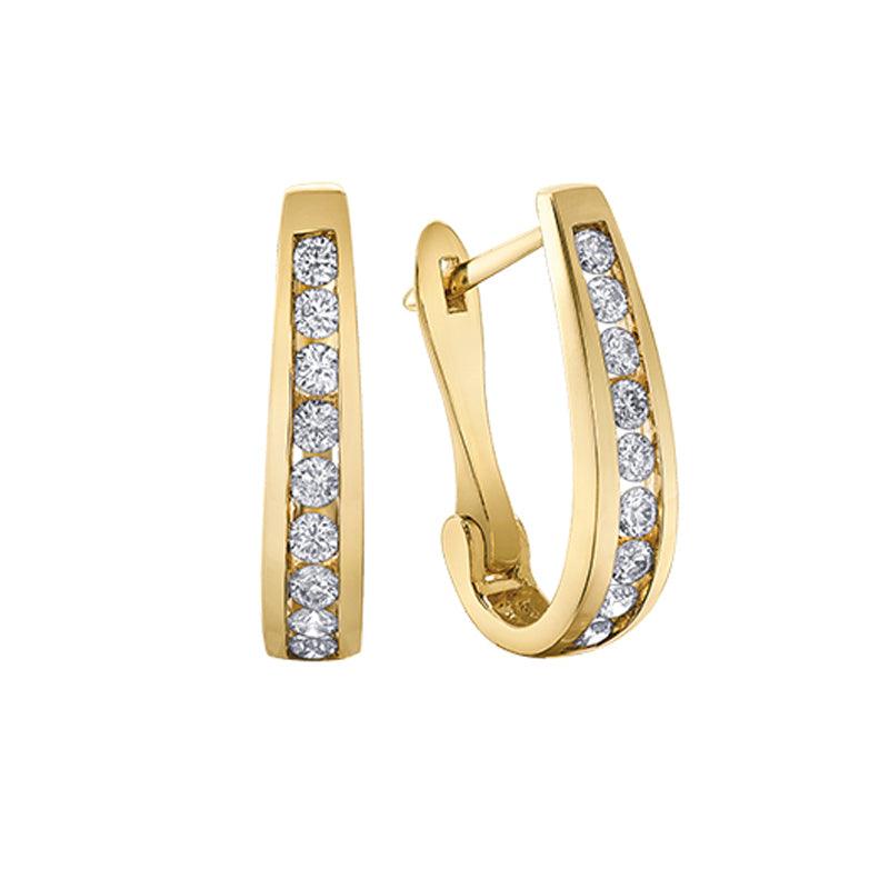 10K Yellow Gold 0.50TDW Diamond J Hoop Earrings