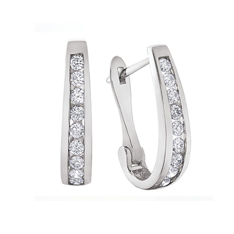 10K White Gold 0.50TDW Diamond J Hoop Earrings