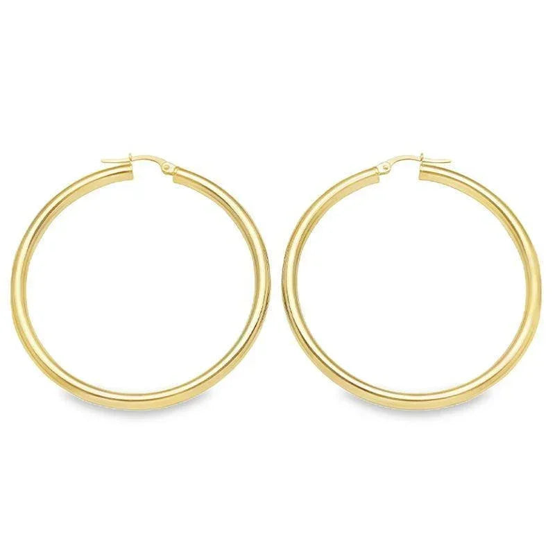 10K, 14K and 18K Yellow Gold High Polish 3mm Tube Classic Hoop Earrings