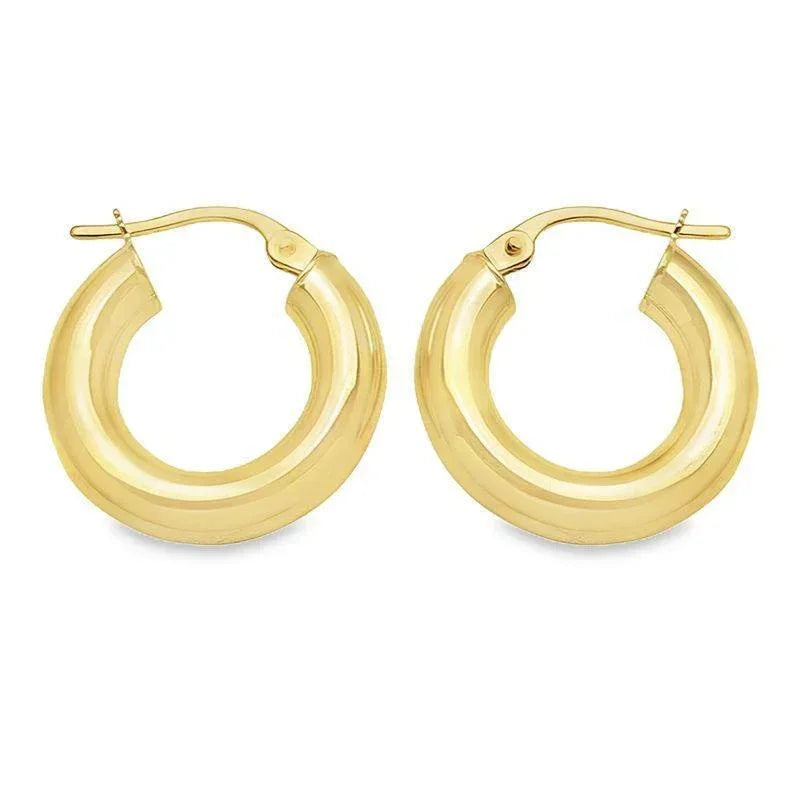 10K, 14K, 18K Yellow Gold High Polish Plain 4mm Tube Hoop Earrings