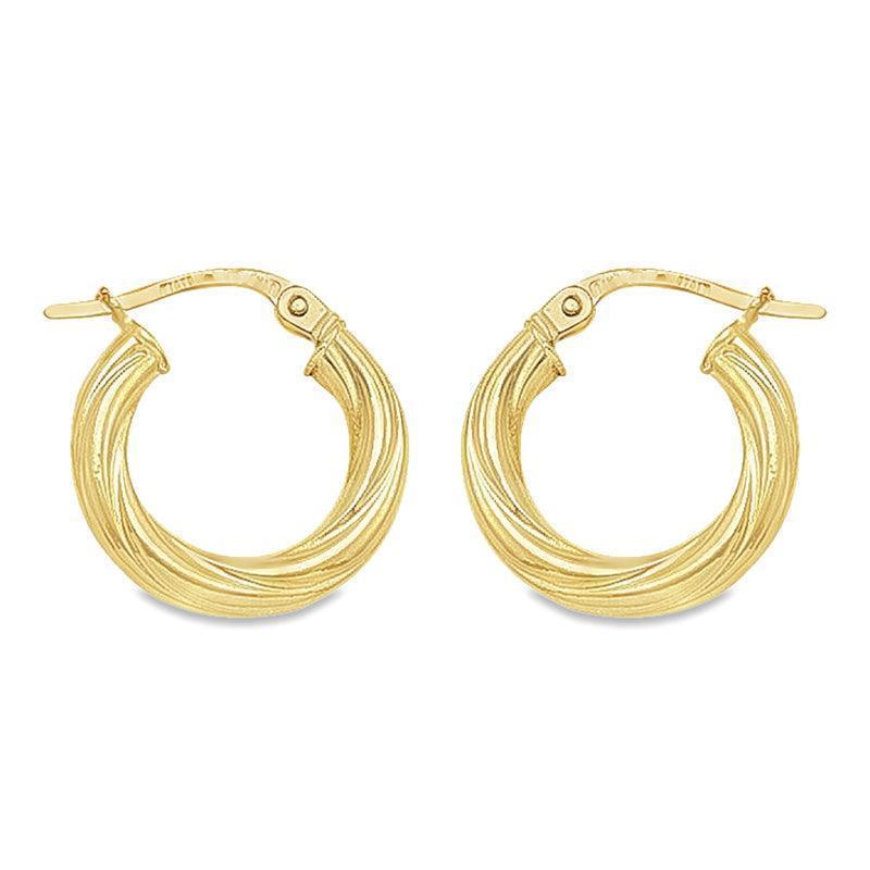 10K, 14K and 18K Yellow Gold Twisted 3mm Tube Hoop Earrings