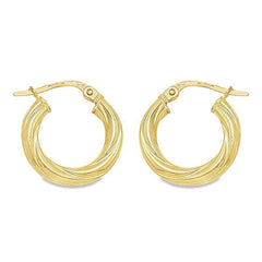 10K, 14K and 18K Yellow Gold Twisted 3mm Tube Hoop Earrings