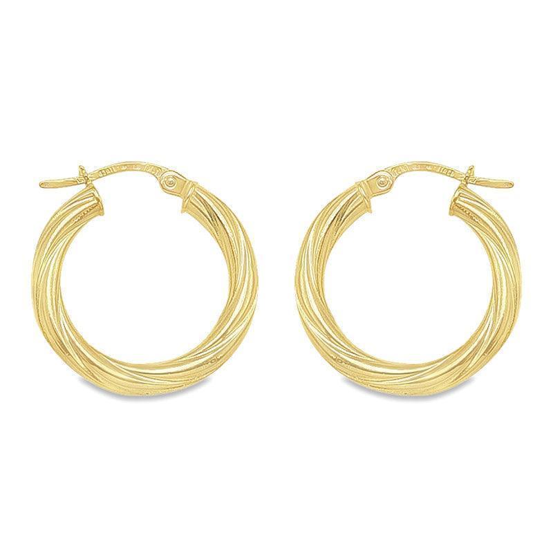 3mm Twisted Tube Hoop Earrings in 10K, 14K and 18K Yellow Gold