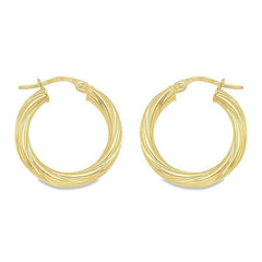 3mm Twisted Tube Hoop Earrings in 10K, 14K and 18K Yellow Gold