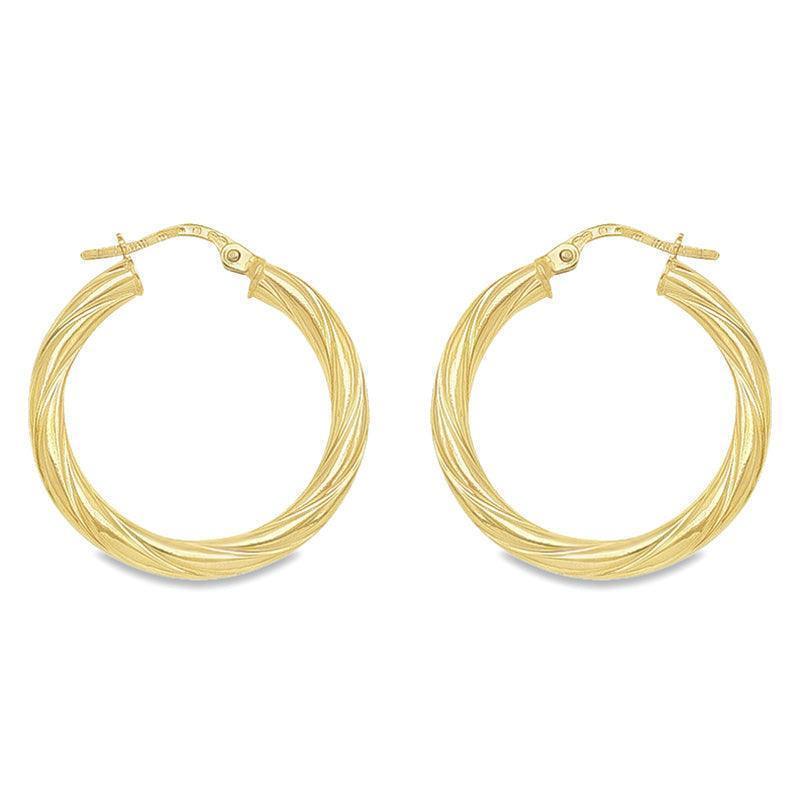 10K, 14K and 18K Yellow Gold 3mm Twisted Tube Hoop Earrings