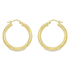 10K, 14K and 18K Yellow Gold 3mm Twisted Tube Hoop Earrings