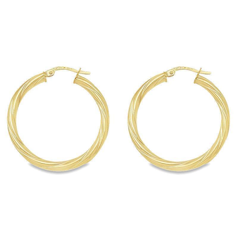 Twisted 3mm 10K, 14K and 18K Yellow Gold Tube Hoop Earrings