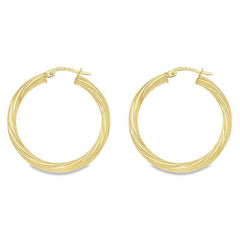 Twisted 3mm 10K, 14K and 18K Yellow Gold Tube Hoop Earrings