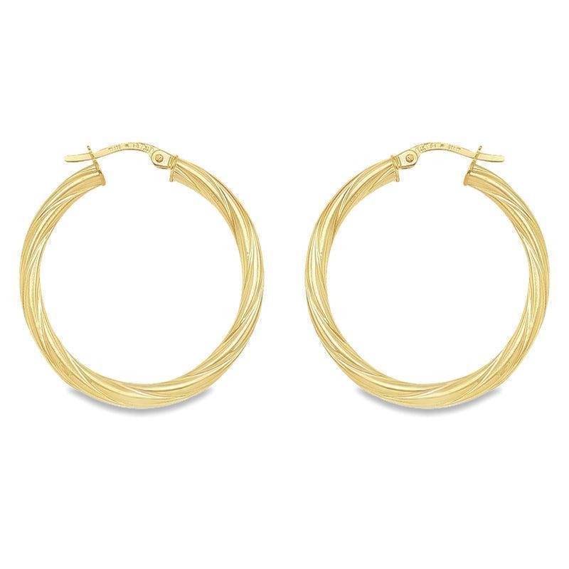 3mm Twisted Tube Hoop Earrings in Solid 10K, 14K and 18K Yellow Gold