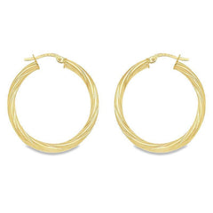 3mm 10K, 14K and 18K Yellow Gold Twisted Tube Hoop Earrings
