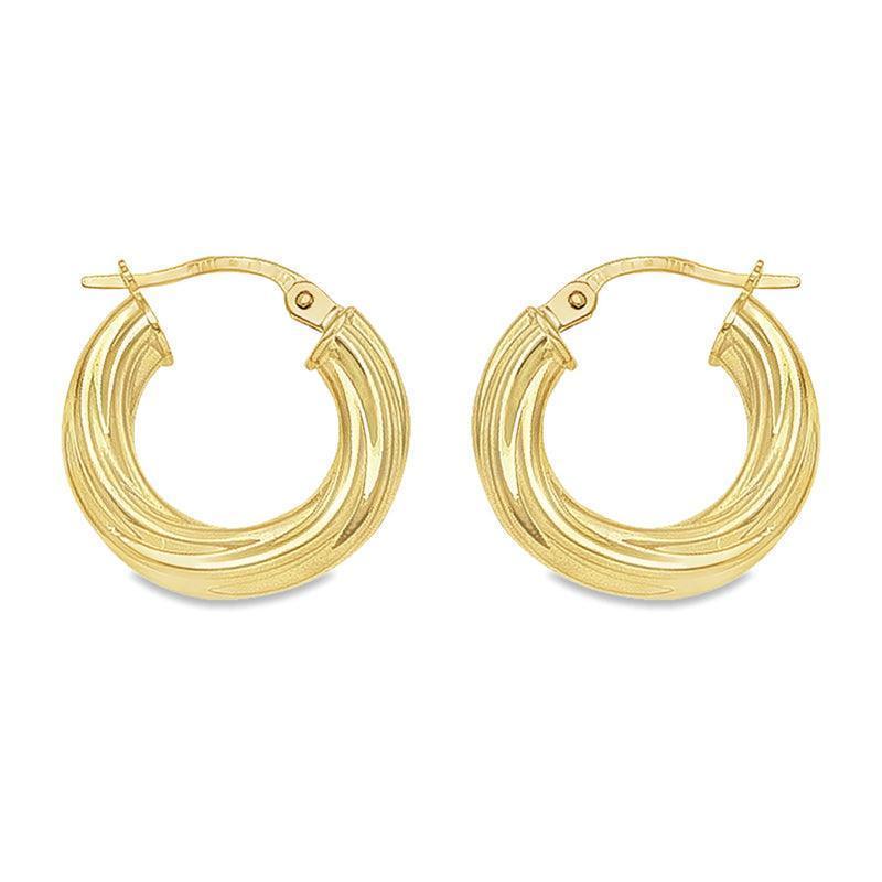 10K, 14K and 18K Yellow Gold Twisted 4MM Tube Hoop Earrings