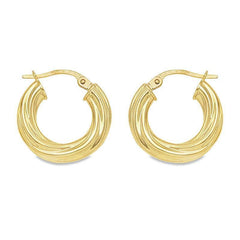 10K, 14K and 18K Yellow Gold Twisted 4MM Tube Hoop Earrings