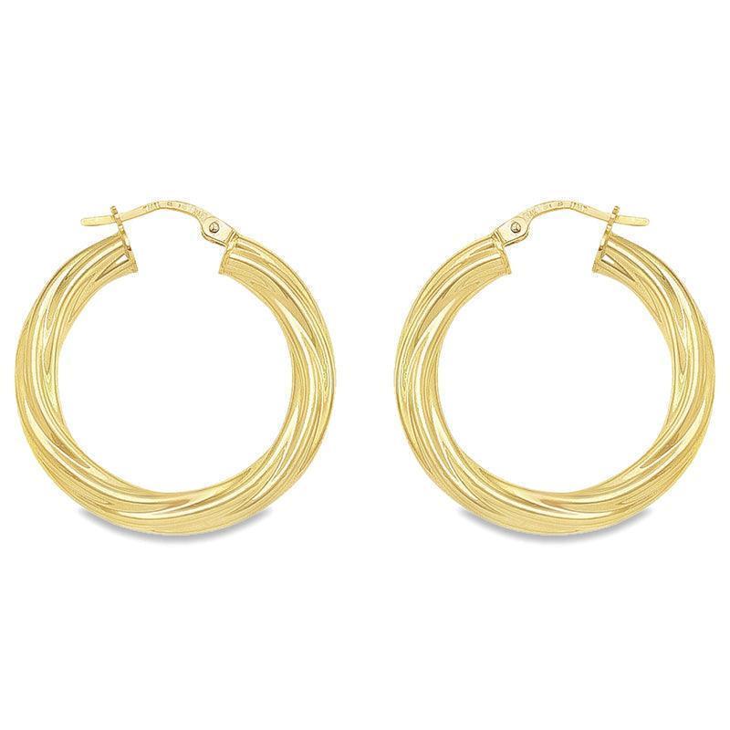 4MM Twisted Tube Hoop Earrings in 10K, 14K and 18K Yellow Gold