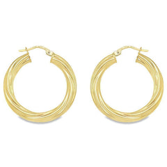 4MM Twisted Tube Hoop Earrings in 10K, 14K and 18K Yellow Gold