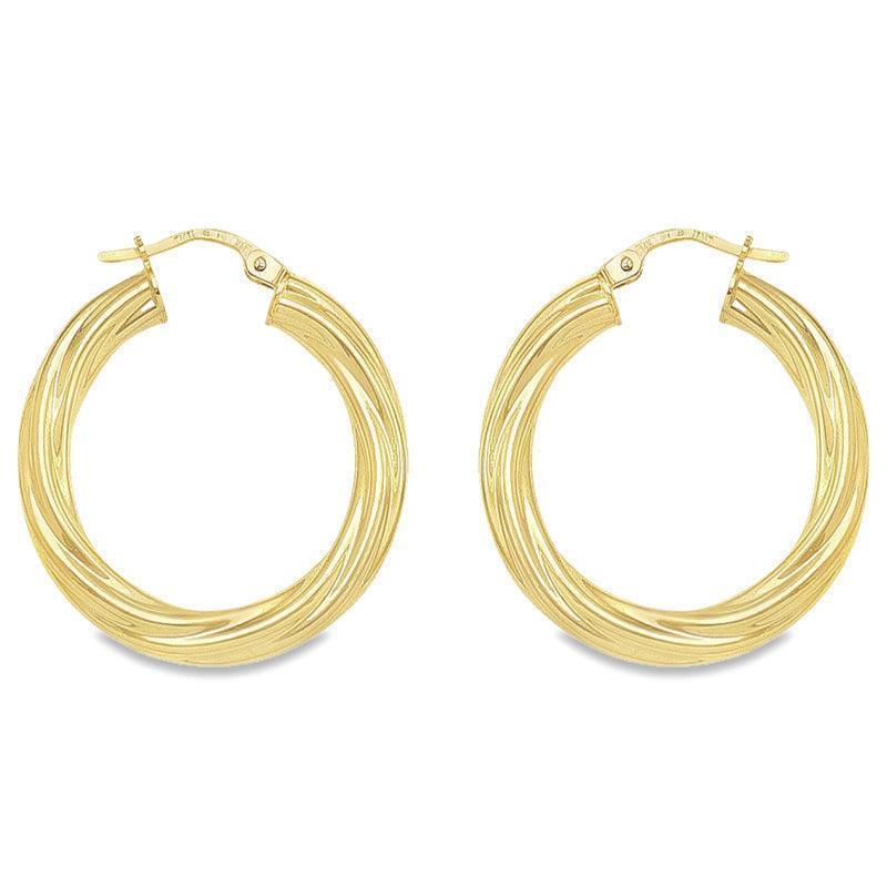4MM Tube Twisted Hoop Earrings in 10K, 14K and 18K Yellow Gold