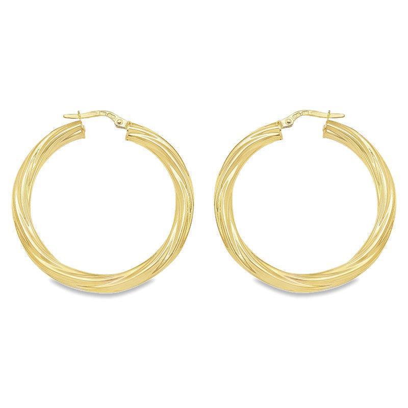 10K, 14K and 18K Yellow Gold 4MM Twisted Tube Hoop Earrings