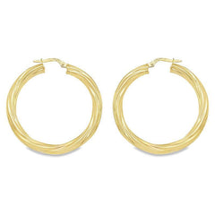 10K, 14K and 18K Yellow Gold 4MM Twisted Tube Hoop Earrings