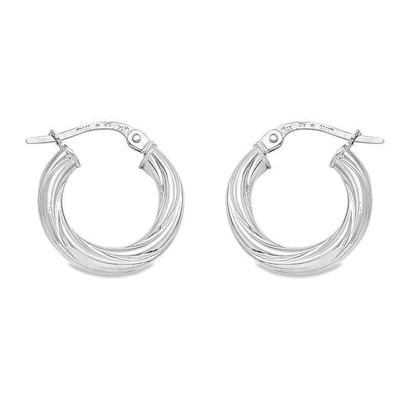 10K, 14K and 18K White Gold Twisted 3mm Tube Hoop Earrings
