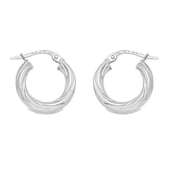 10K, 14K and 18K White Gold Twisted 3mm Tube Hoop Earrings