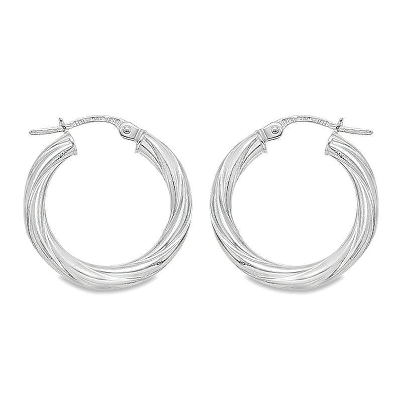 3mm Twisted Tube Hoop Earrings in 10K, 14K and 18K White Gold