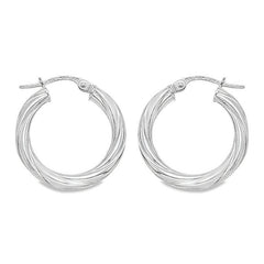 3mm Twisted Tube Hoop Earrings in 10K, 14K and 18K White Gold