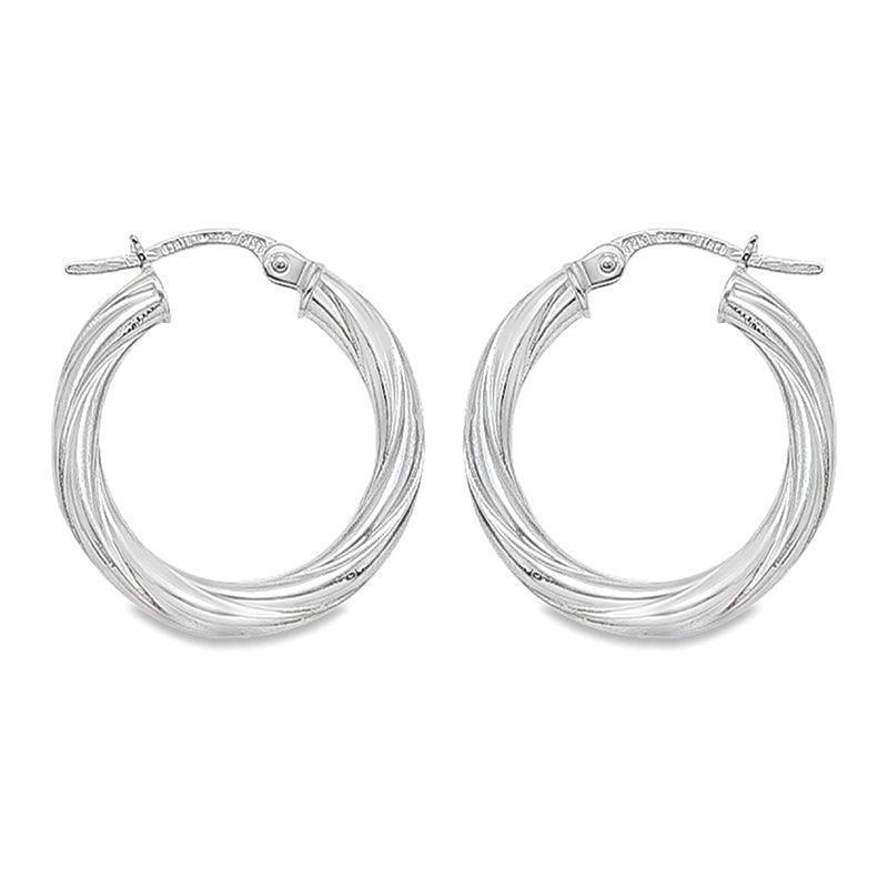 10K, 14K and 18K White Gold 3mm Twisted Tube Hoop Earrings