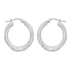 10K, 14K and 18K White Gold 3mm Twisted Tube Hoop Earrings
