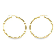 10K, 14K, 18K Yellow Gold Plain 2mm Tube Hoop Earrings