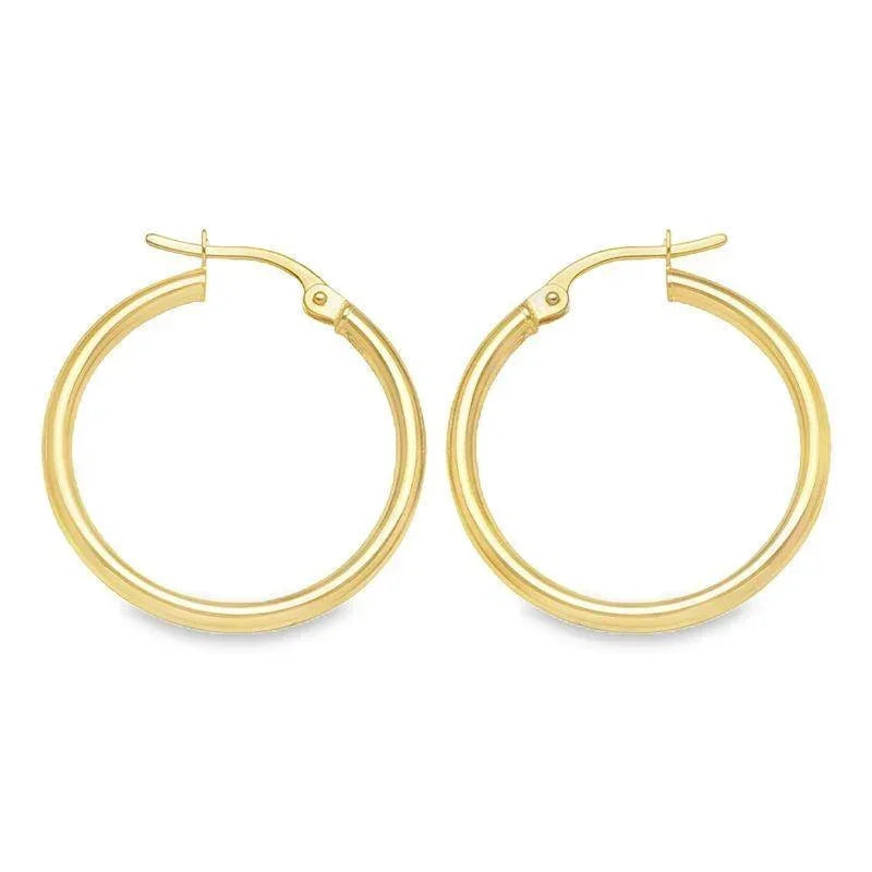 2mm High Polish Plain Tube Hoop Earrings in 10K, 14K and 18K Yellow Gold