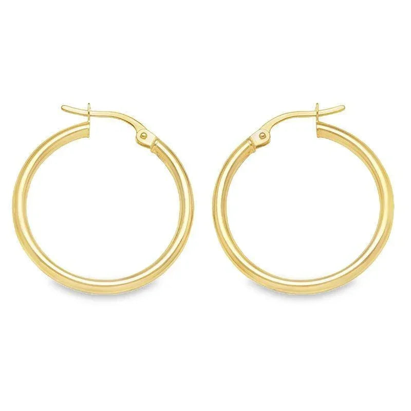10K, 14K, 18K Yellow Gold High Polish 2mm Plain Tube Hoop Earrings