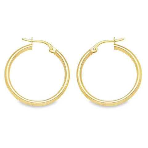10K, 14K, 18K Yellow Gold High Polish 2mm Plain Tube Hoop Earrings