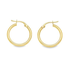 2mm Tube High Polish Plain Hoop Earrings in 10K, 14K and 18K Yellow Gold
